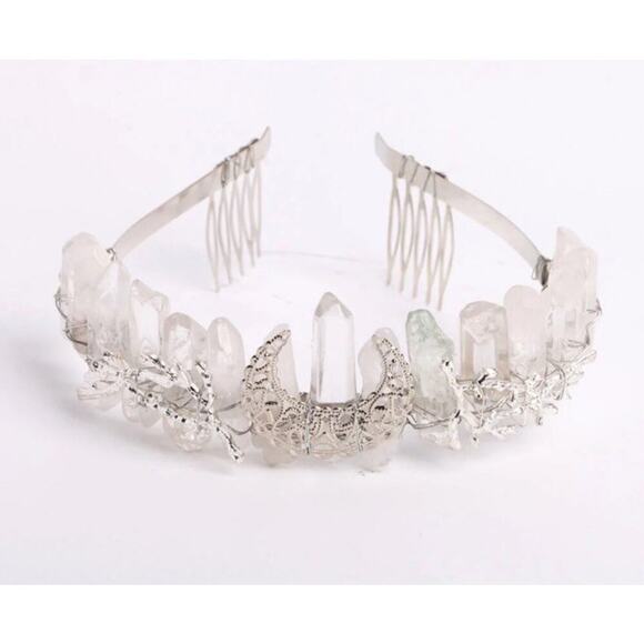 Aura Natural Raw Clear Quartz Angel Crystal Goddess Tiara Crown Wrapped Silver main image 16